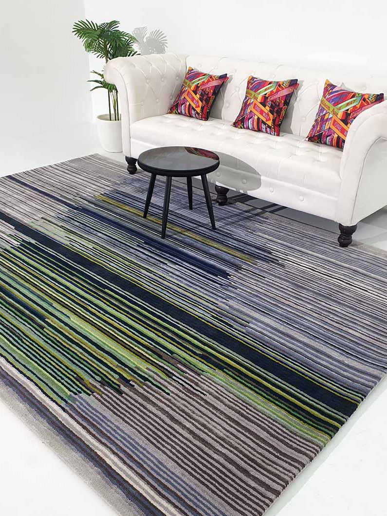 View of the wool blend rug in home decor, providing durable warmth and comfort due to its natural wool surface.