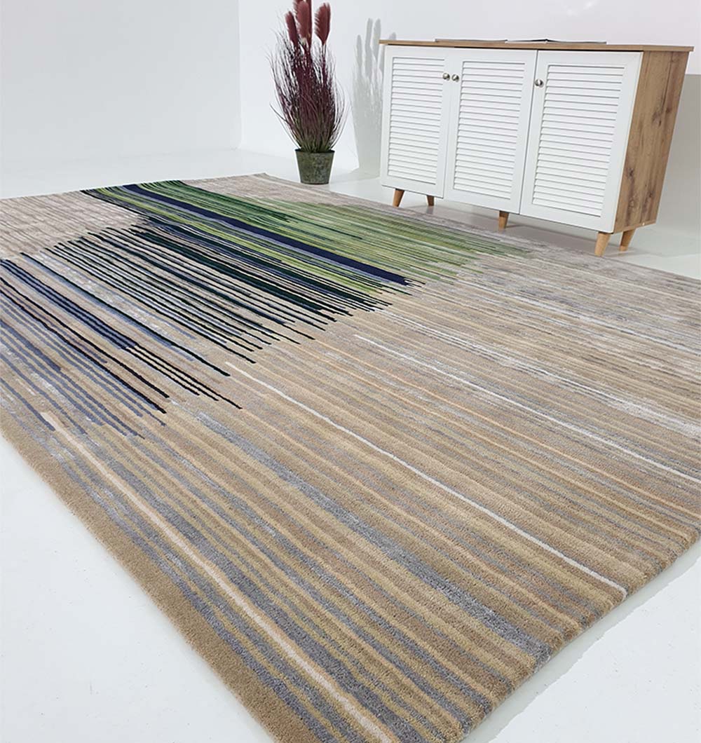 Multi-color rug in a home setting, showcasing the detailed pattern and adding visual depth to the decor.