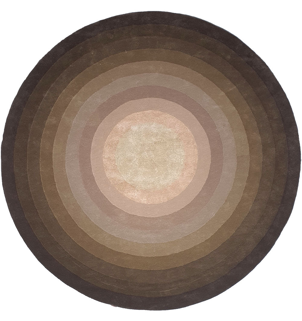 Main image of the chromatic round area rug, a bold design serving as a statement floor covering ($300$ CM RD).