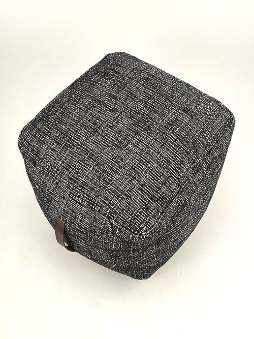 Black Cotton Pouf With Leather Handle PF-046