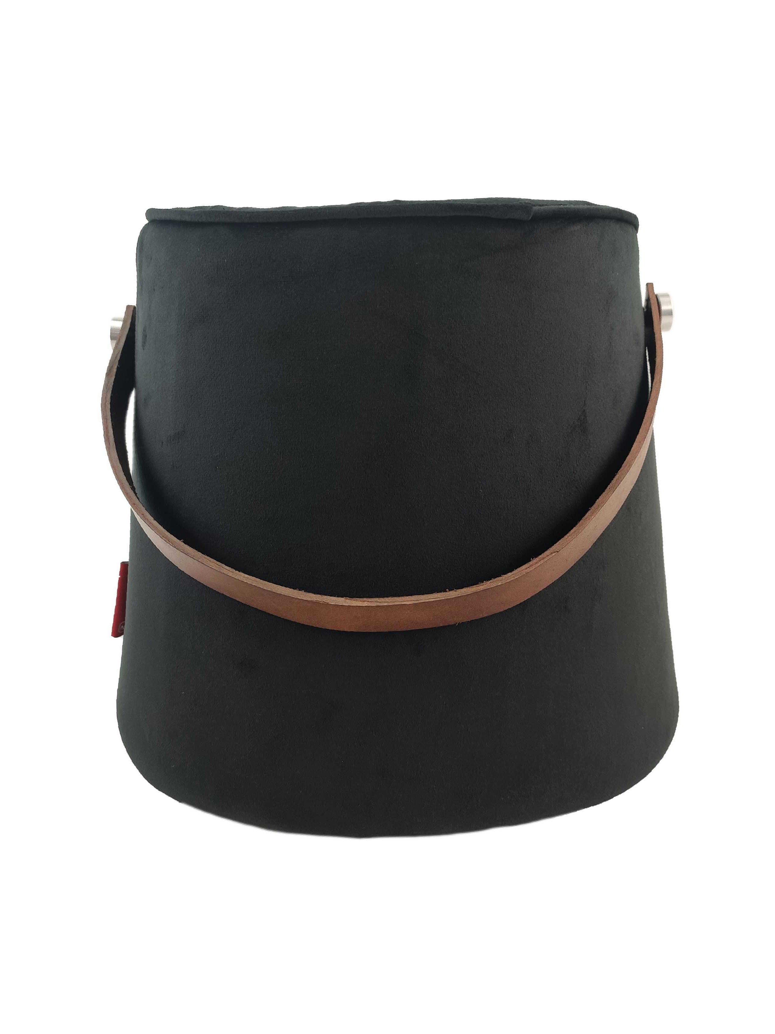 Leather Pedestal Pouf With Leather Handle