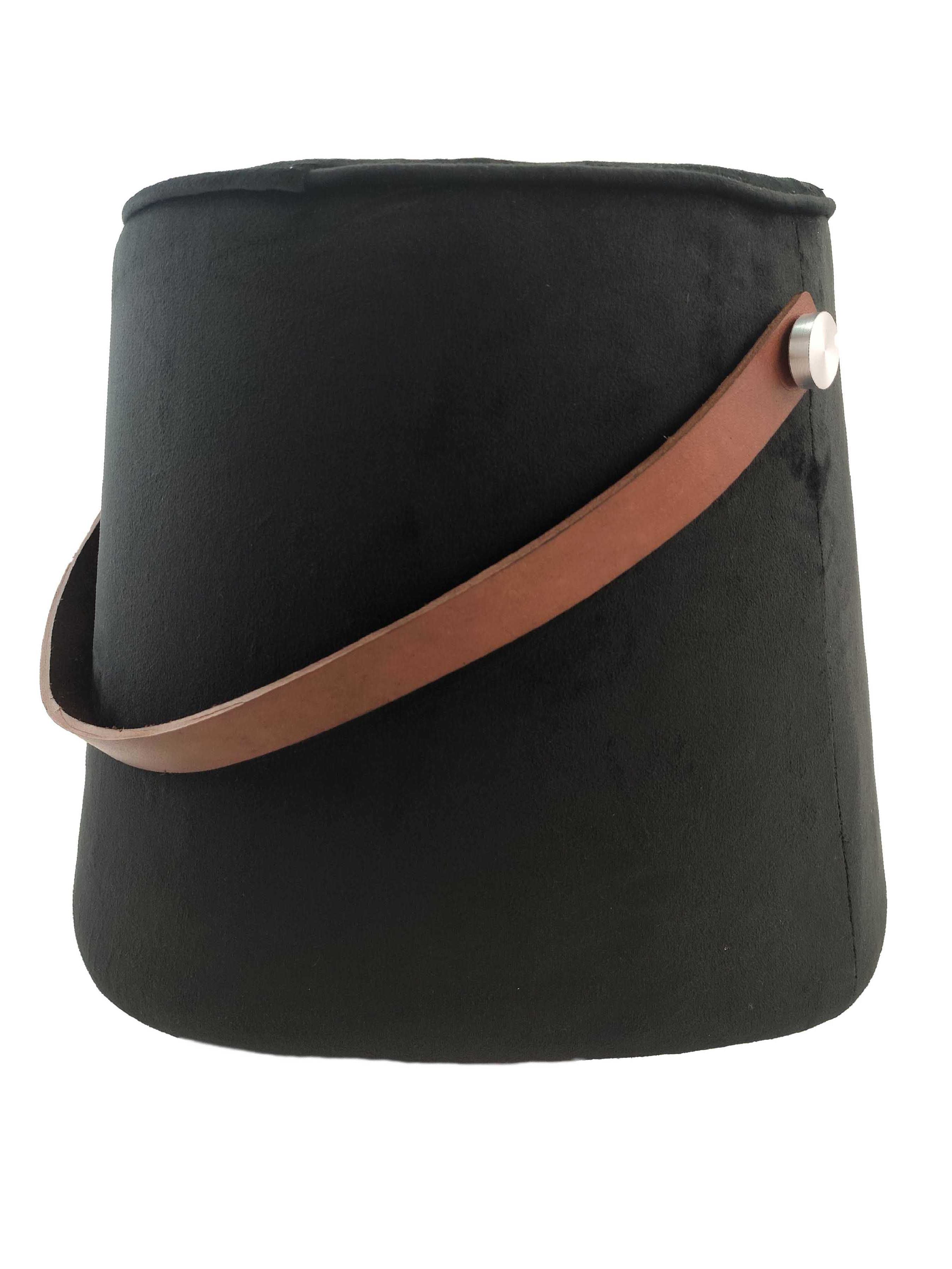 Leather Pedestal Pouf With Leather Handle