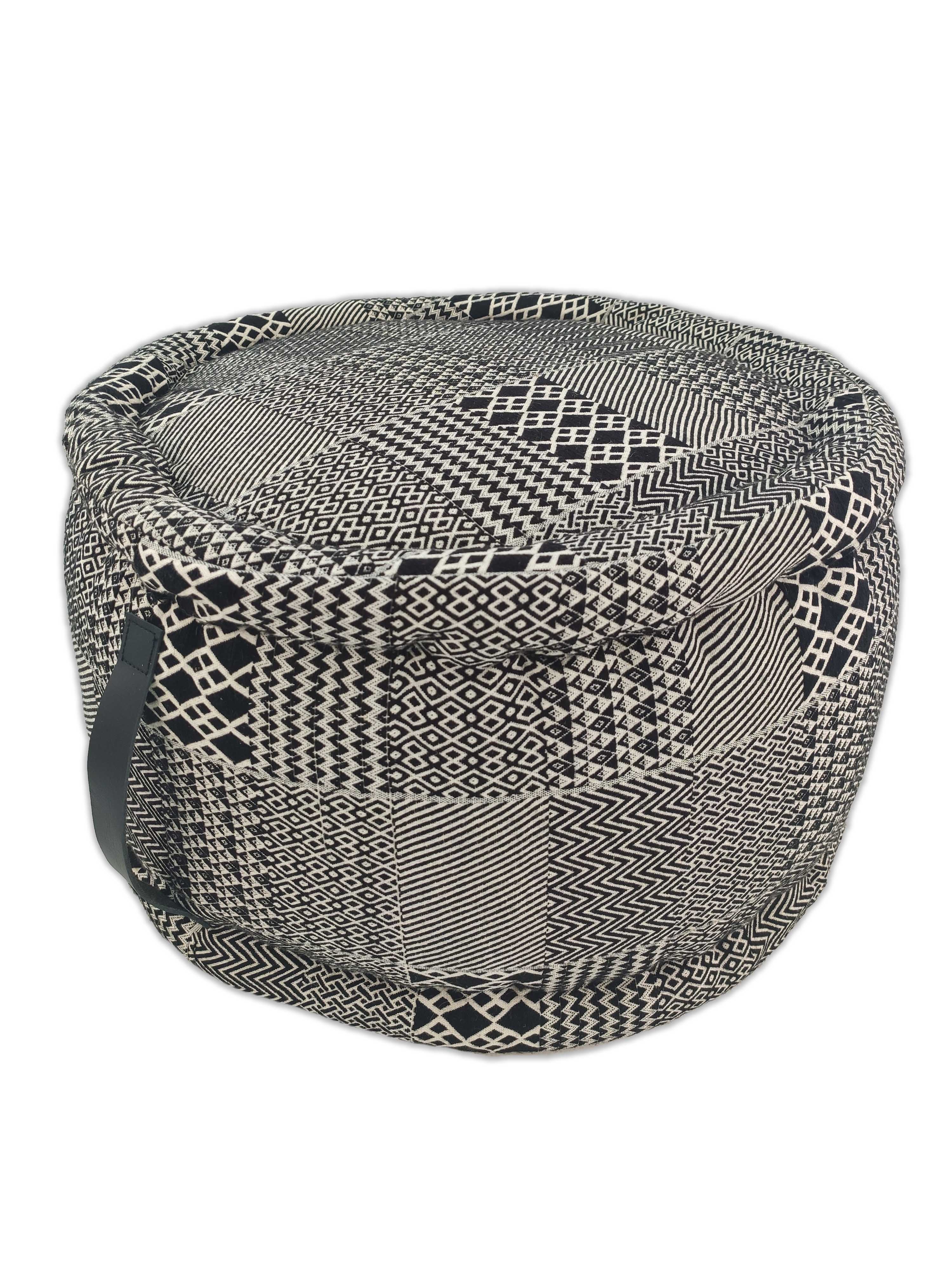 Black And White Pouf With Leather Handle PF-040