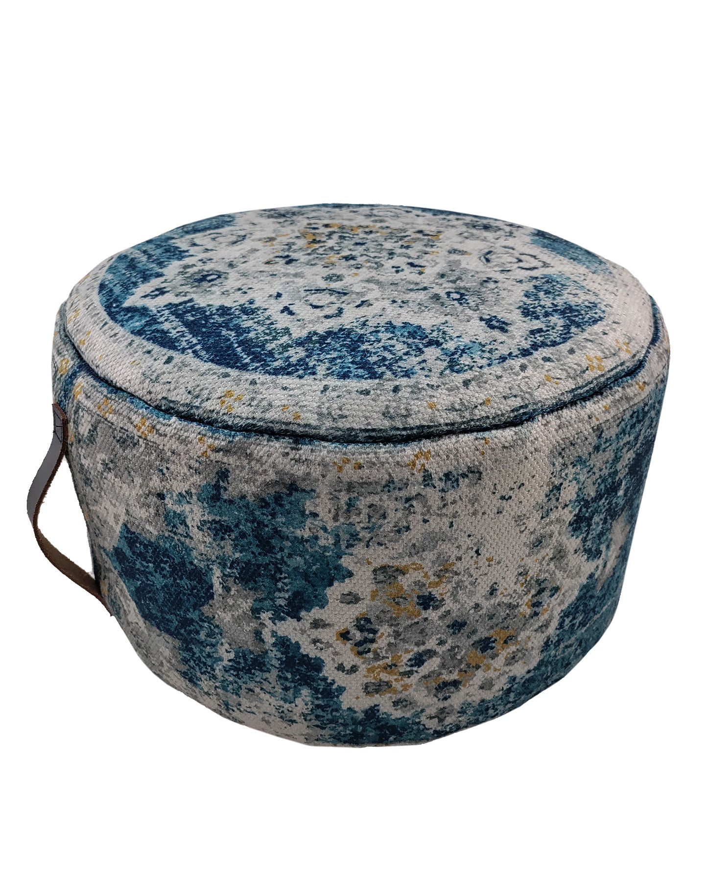 Multi Color Pouf With Leather Handle PF-079