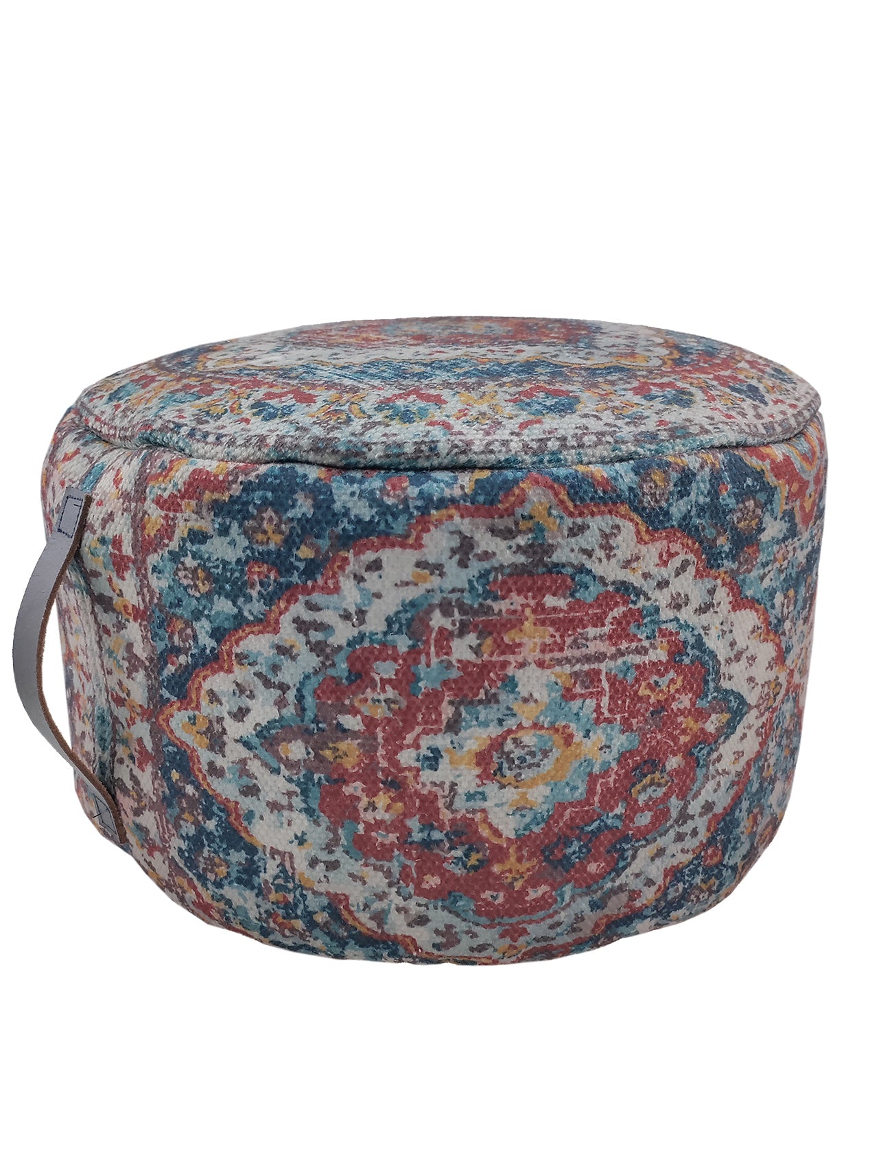 Multi Color Pouf With Leather Handle PF-078