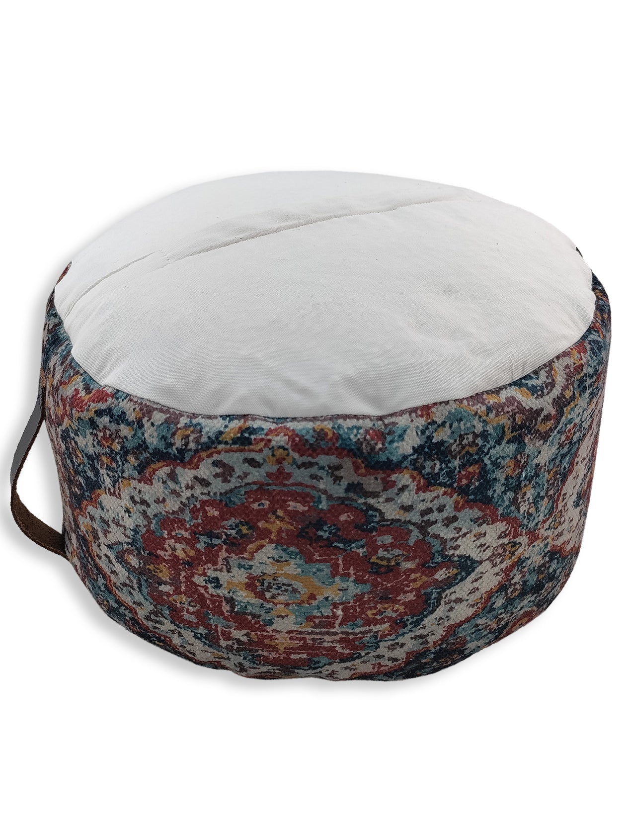 Multi Color Pouf With Leather Handle PF-078