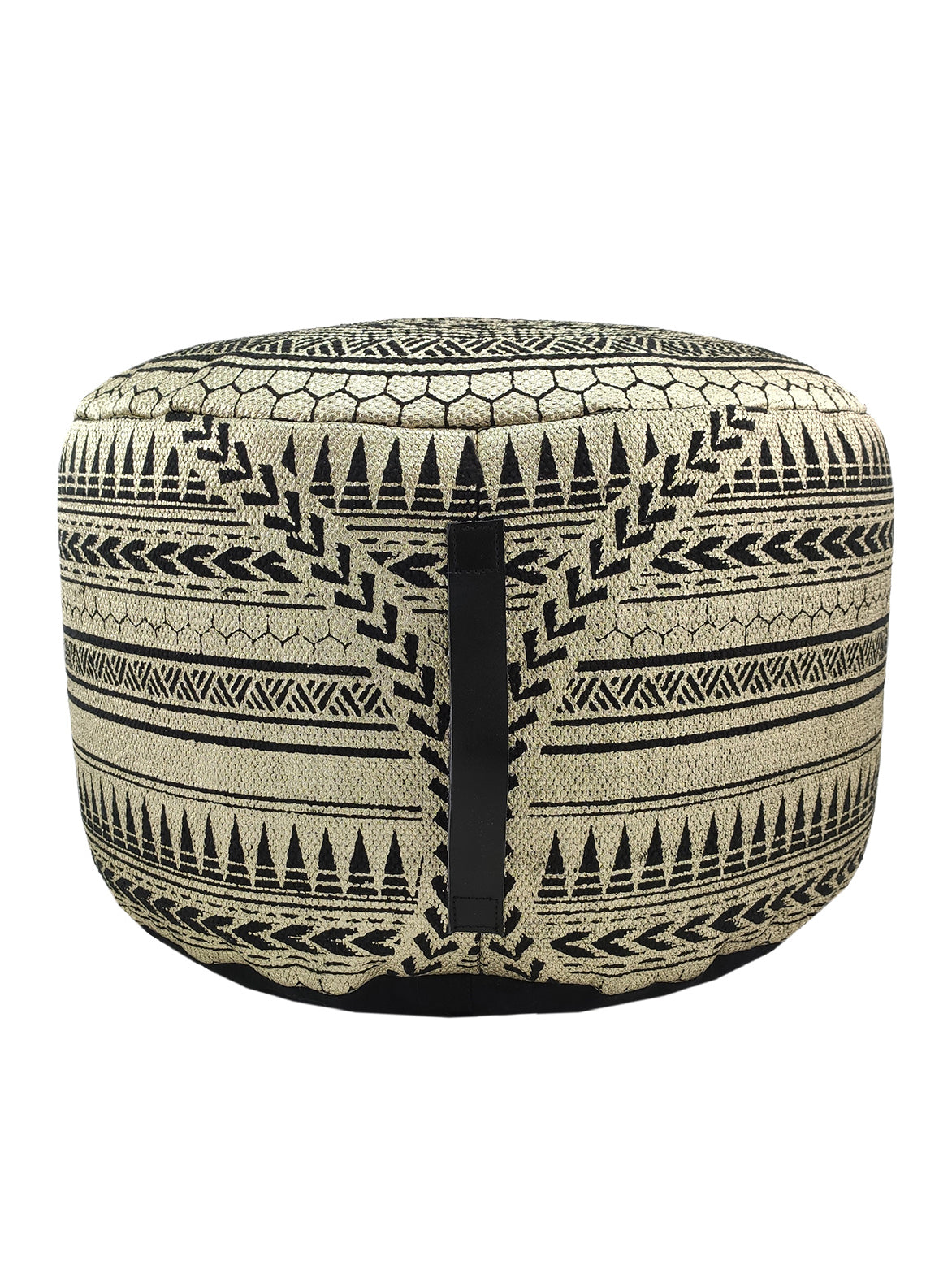 Cotton Pouf Black And Gold With Leather Handle PF-092