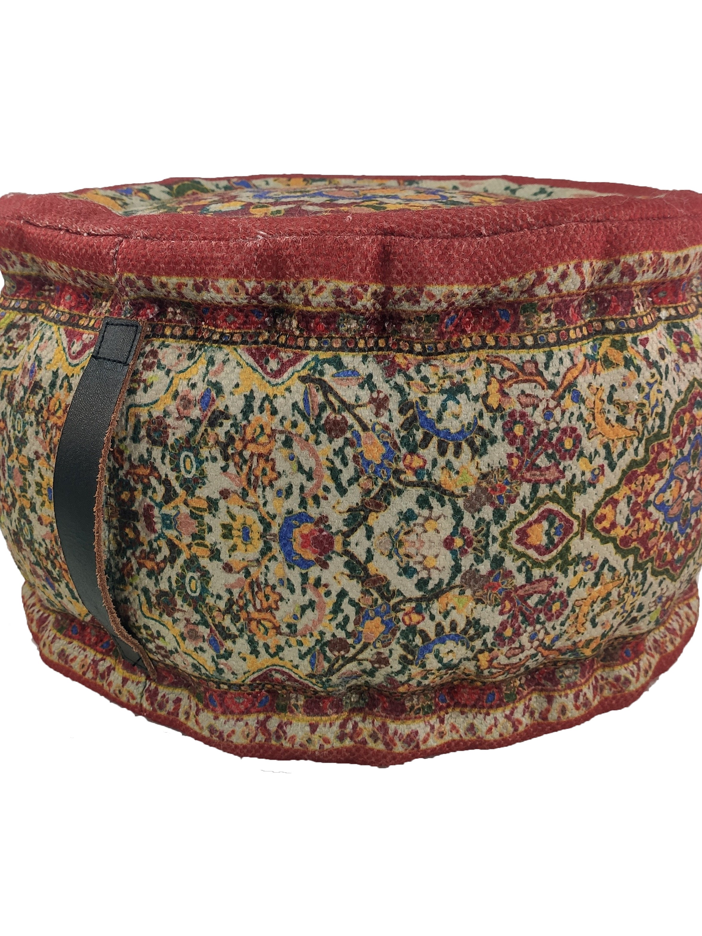 Printed Pedestal Multi Color Pouf With Leather Handle PF-029