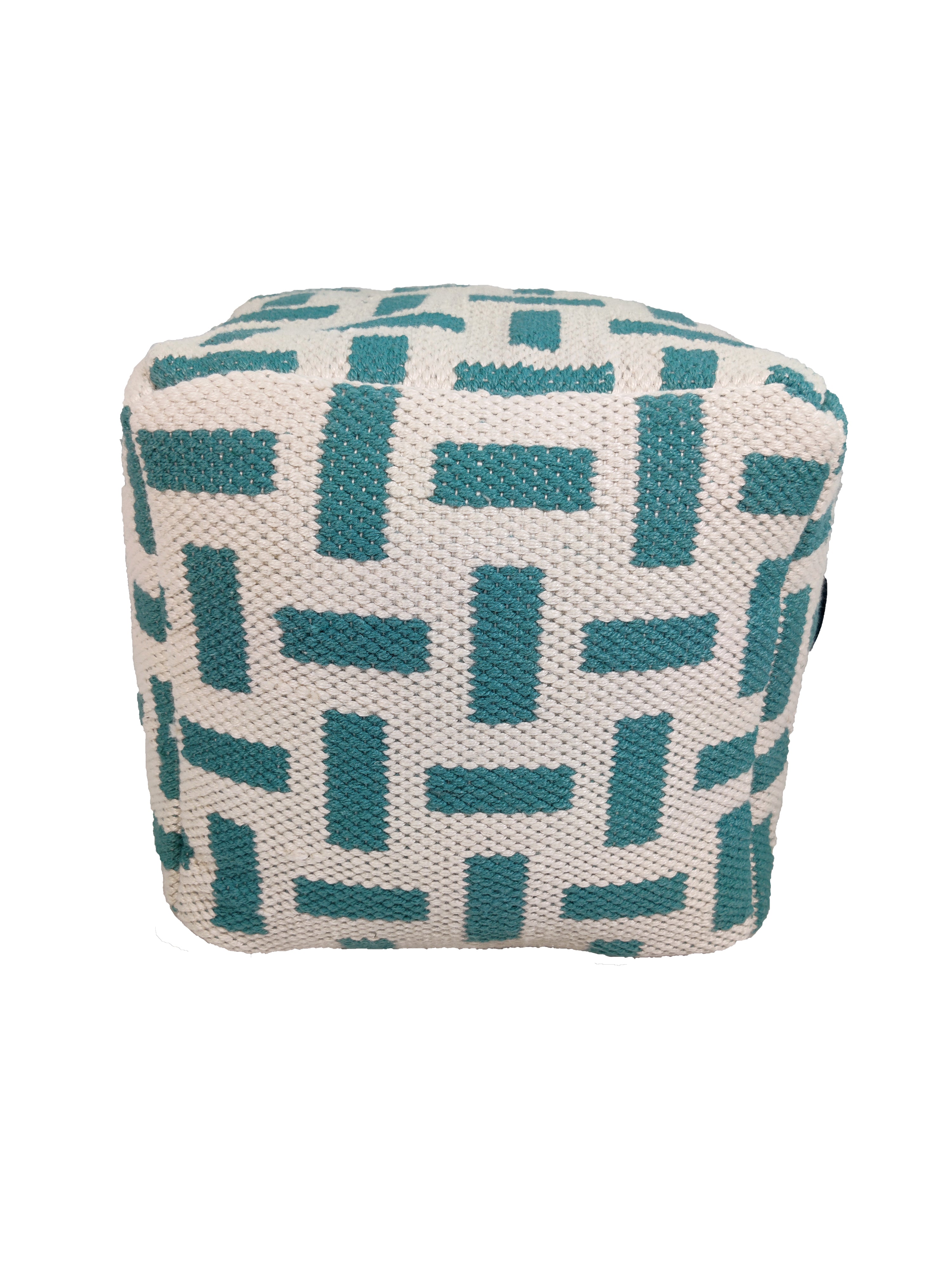 Light Blue And Cream Polyester Pouf PF-112