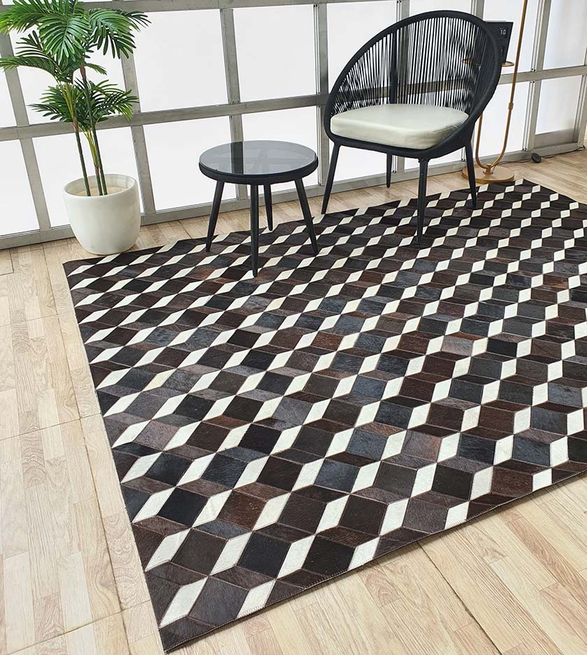 Leather Rug Multi Colored Geometric Pattern Area Rug LR-001