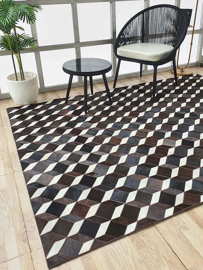 Leather Rug Multi Colored Geometric Pattern Area Rug LR-001