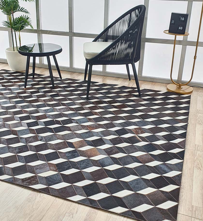 Leather Rug Multi Colored Geometric Pattern Area Rug LR-001