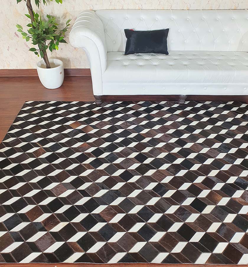 Leather Rug Multi Colored Geometric Pattern Area Rug LR-001