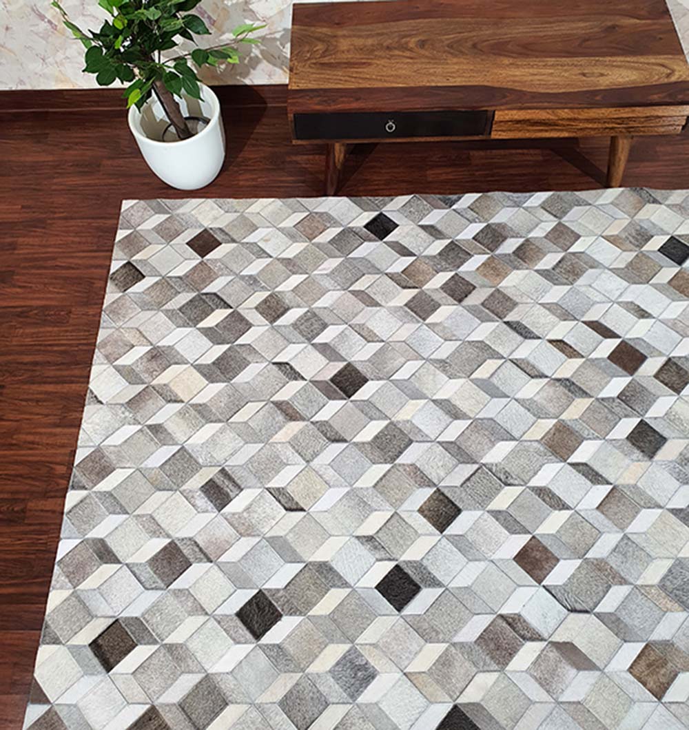 Leather Rug Multi Colored Geometric Pattern Area Rug LR-001