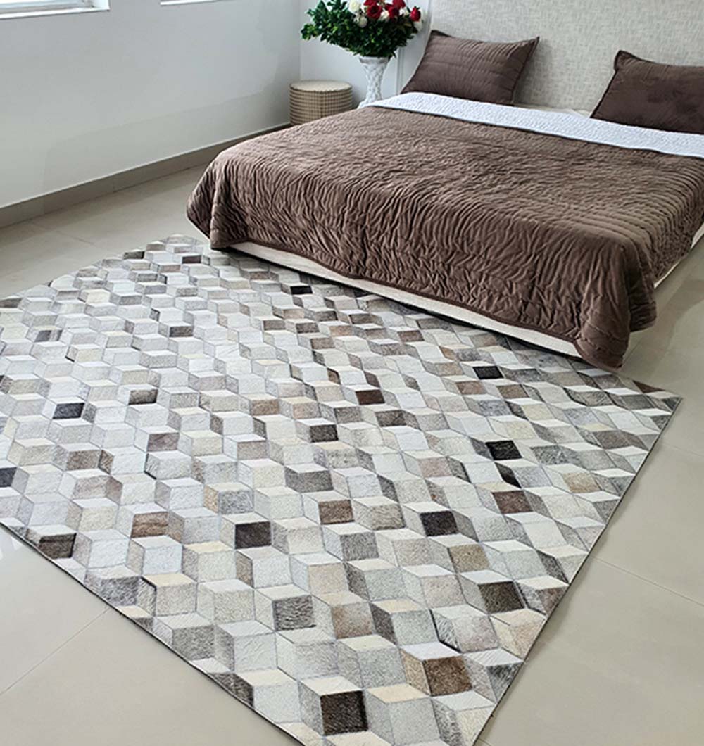 Leather Rug Multi Colored Geometric Pattern Area Rug LR-001