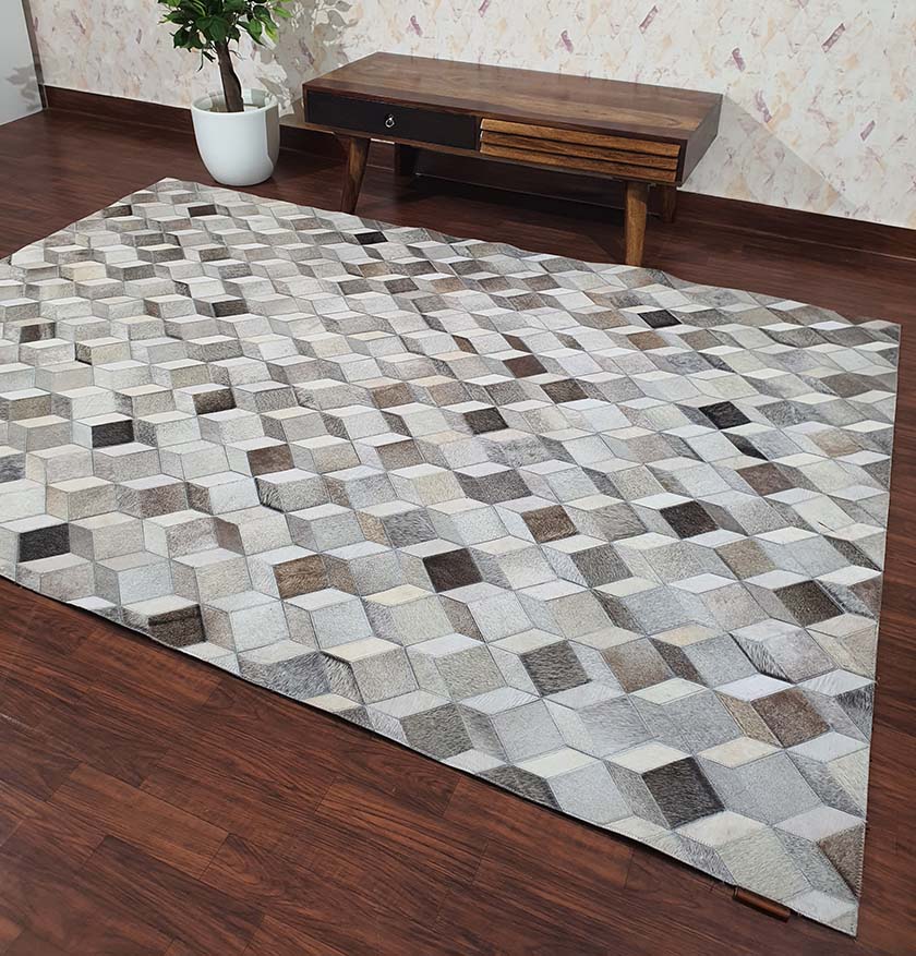 Leather Rug Multi Colored Geometric Pattern Area Rug LR-001