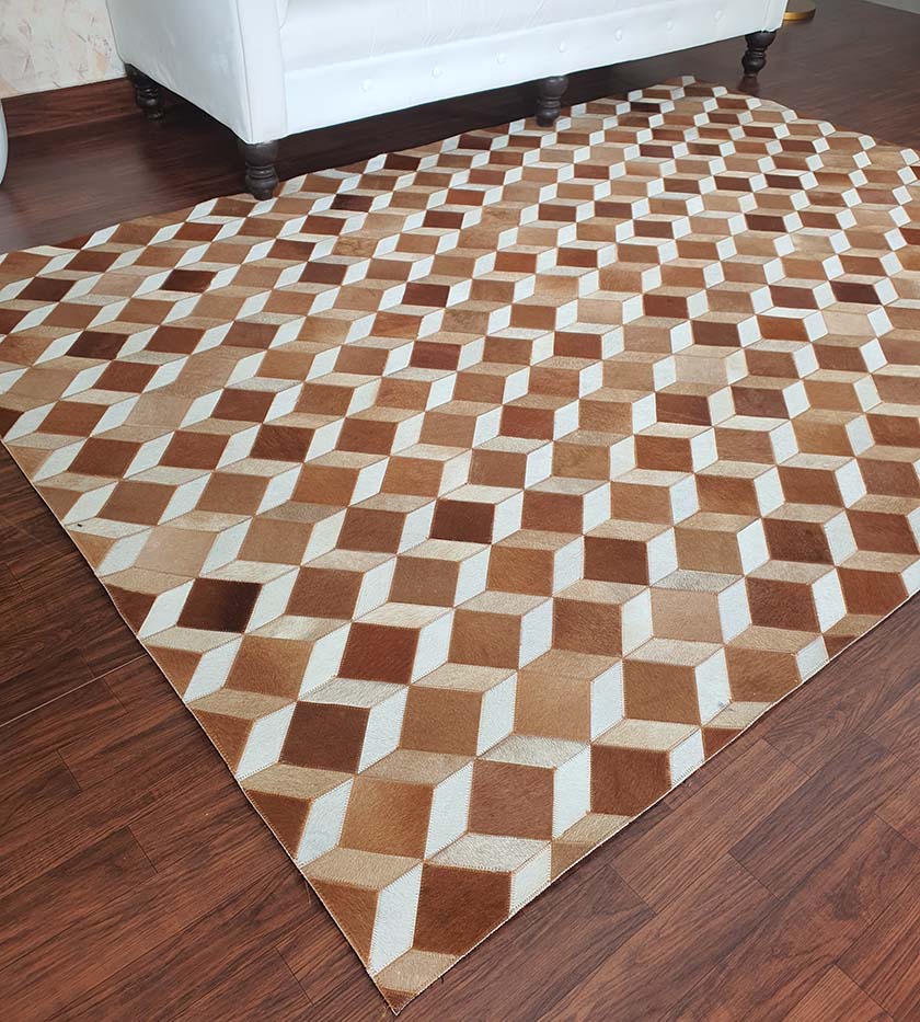 Leather Rug Multi Colored Geometric Pattern Area Rug LR-001