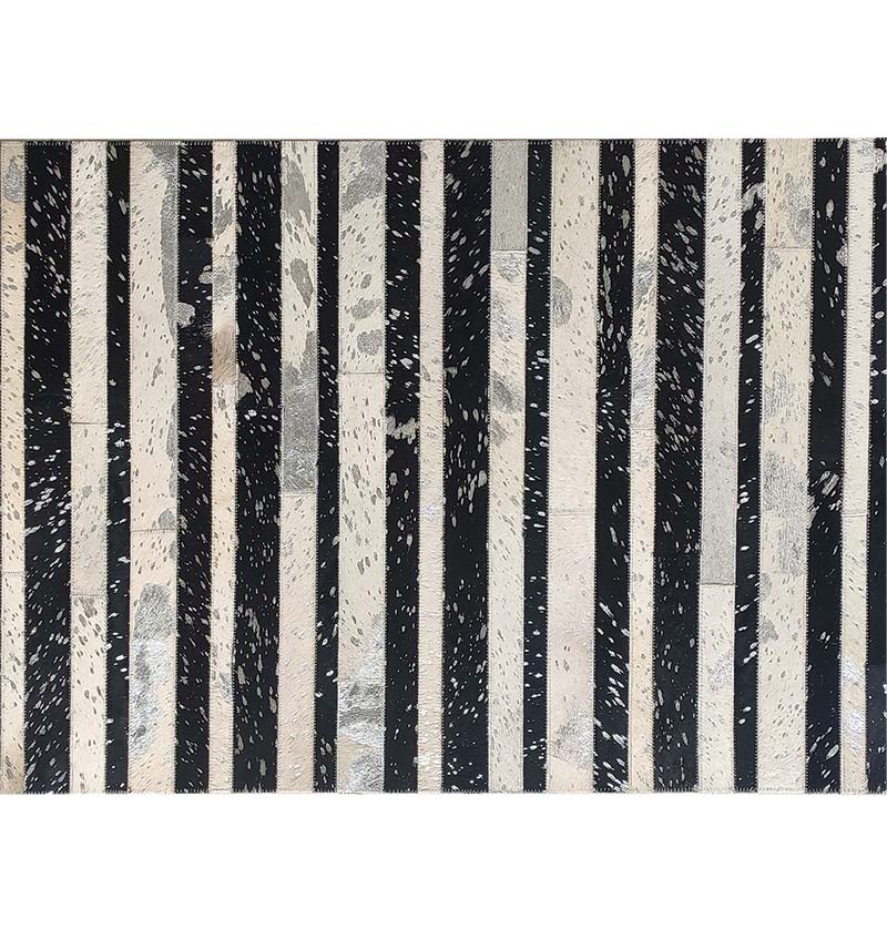 Black Stripe Pattern Leather Rug LR-009