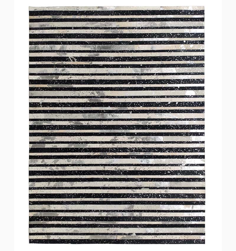 Black Stripe Pattern Leather Rug LR-009