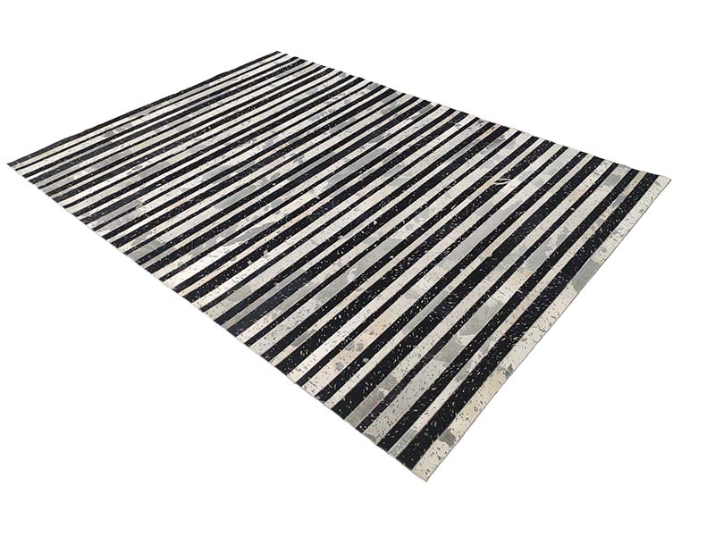 Black Stripe Pattern Leather Rug LR-009