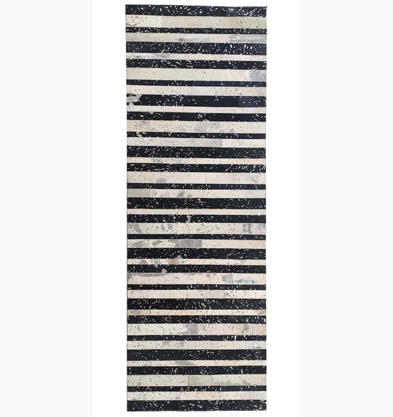 Black Stripe Pattern Leather Rug LR-009