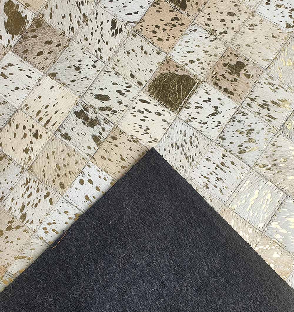 Backside view of handmade multicolor leather rug LR-015 showing detailed stitching and strong handcrafted backing