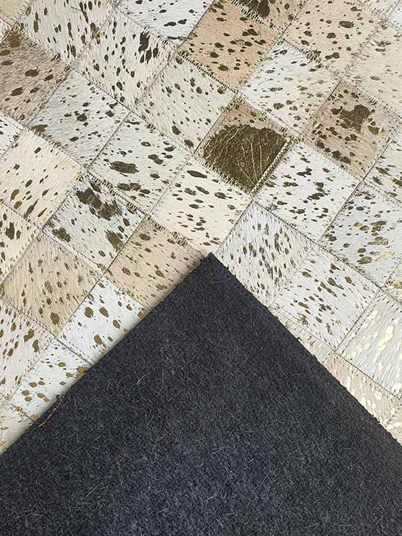 Backside view of handmade multicolor leather rug LR-015 showing detailed stitching and strong handcrafted backing