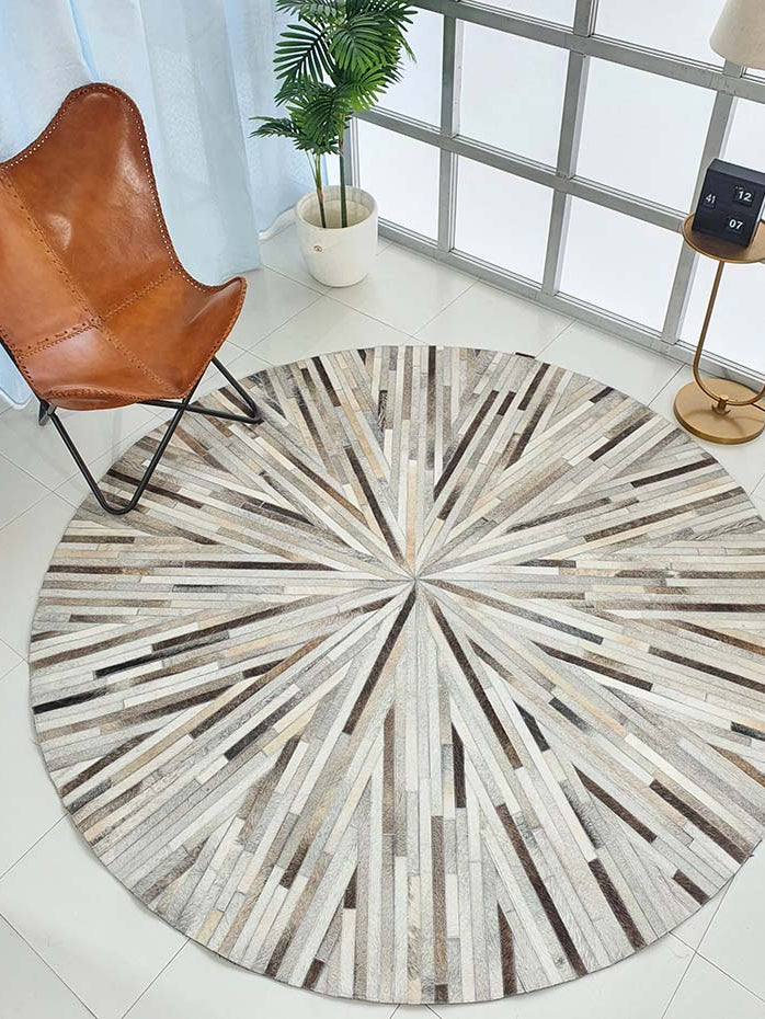 Handmade round multicolor leather rug LR-018 for home and office, showcasing vibrant colors and premium craftsmanship