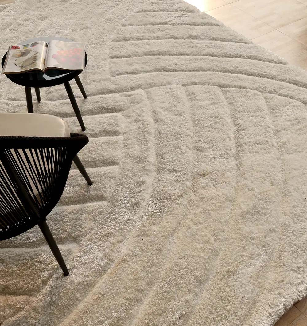 Side shot of the rectangular rug, acting as a functional anchor that adds timeless elegance and warmth to the space.