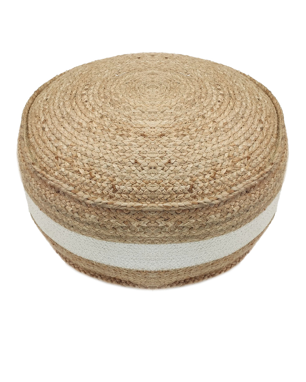 Experience Modern Comfort: Elevate your living space with our stylish Natural and White Jute Pouf, designed to offer both comfort and style to any decor
