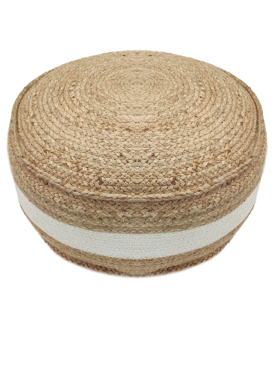 Experience Modern Comfort: Elevate your living space with our stylish Natural and White Jute Pouf, designed to offer both comfort and style to any decor