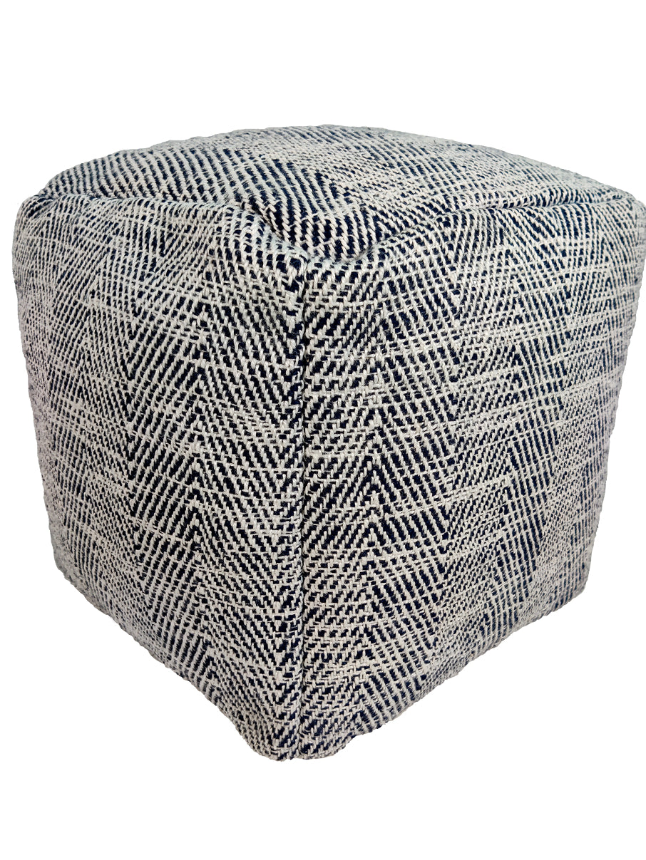 Handmade Blue Polyester Pouf PF-104 featuring a striped design, perfect for adding a touch of modern comfort and style to living spaces