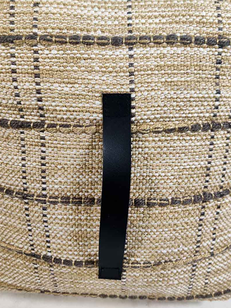 Macro shot of multicolor woven polyester pouf PF-108 showcasing handmade craftsmanship