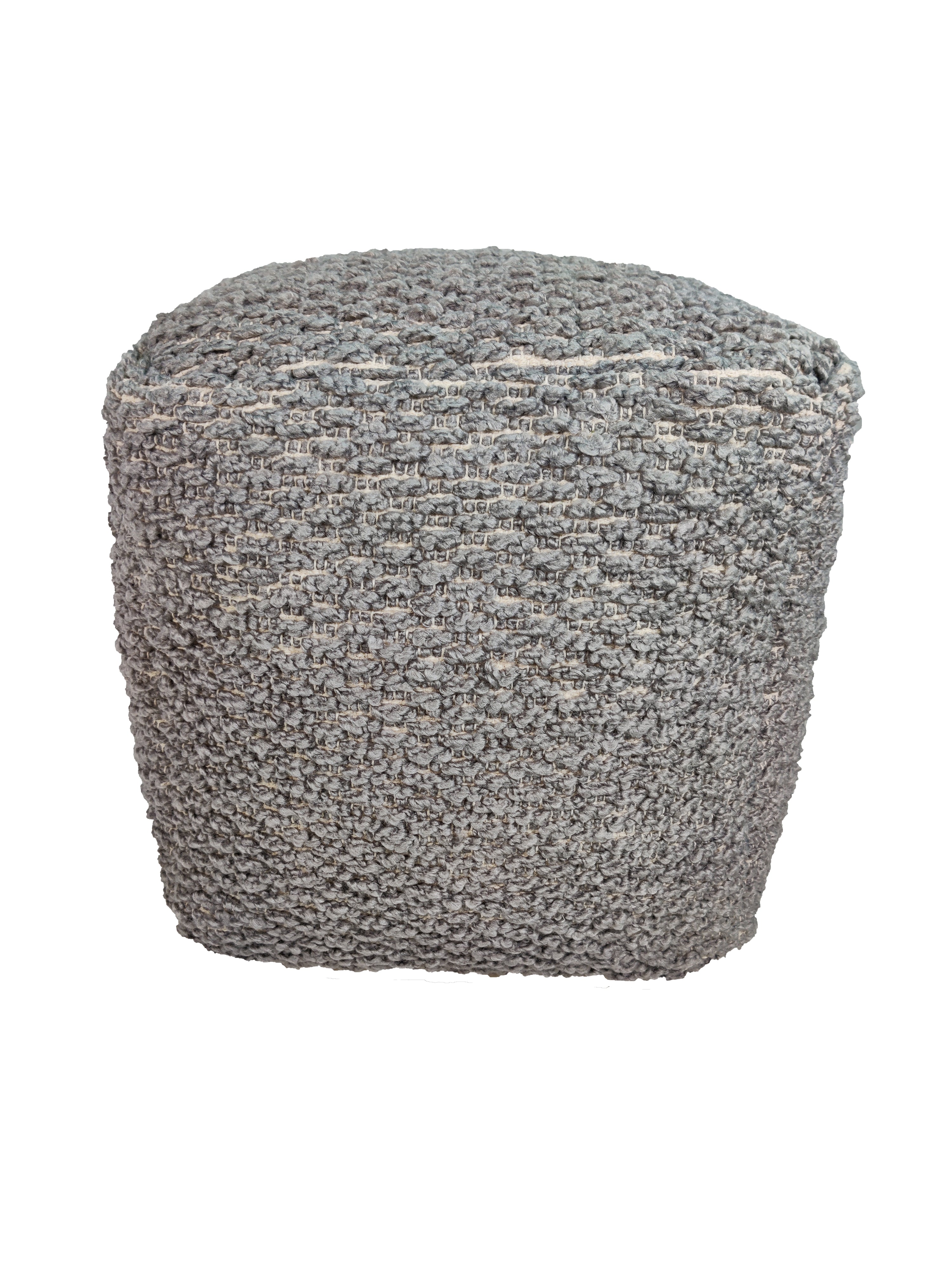 Handmade grey polyester pouf PF-110 with soft cushioned top and pedestal base for modern home interiors