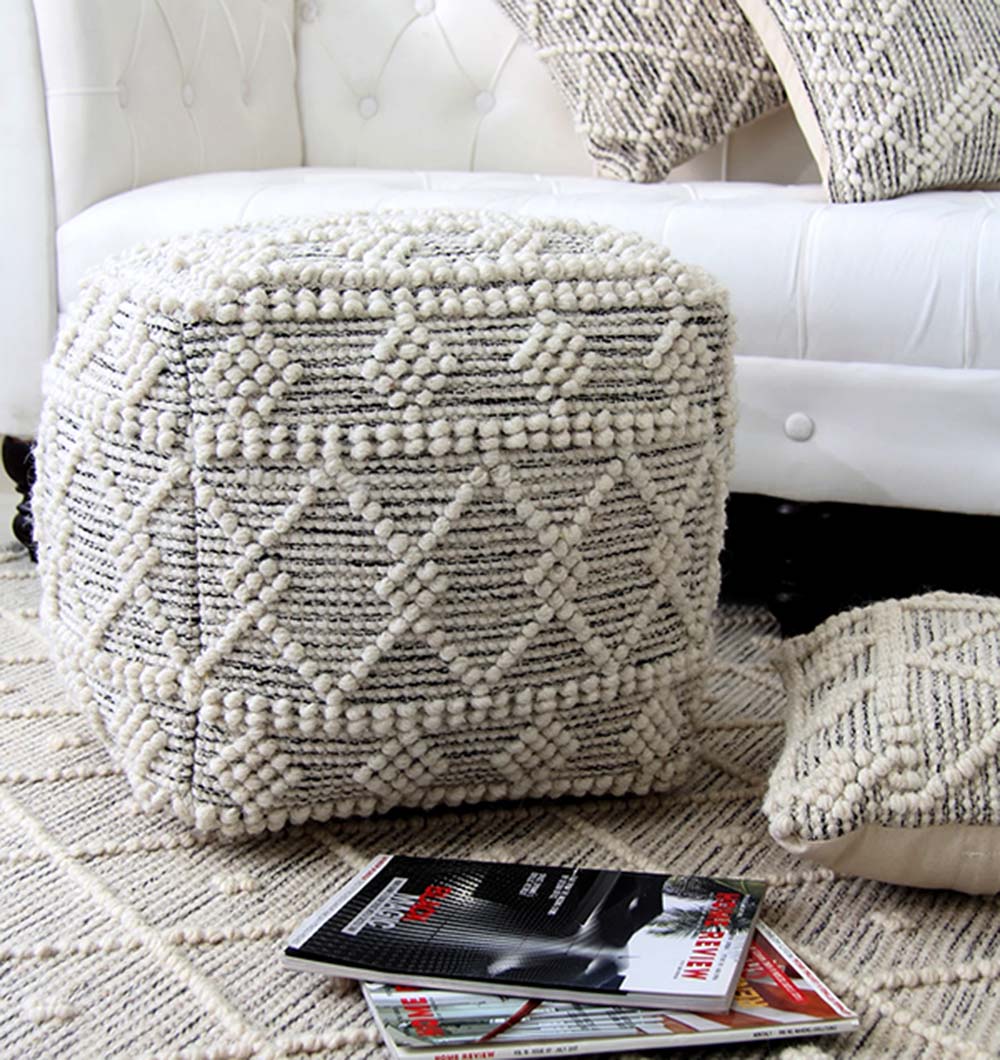 Woven Natural Pouf With Polystyrene Bag PF-013