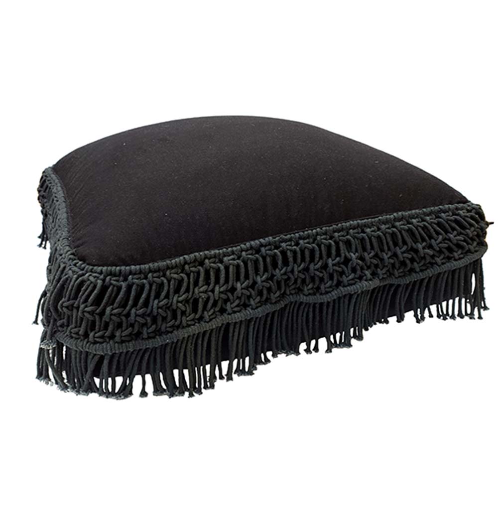 Black Cotton Pouf With Fringes PF-044