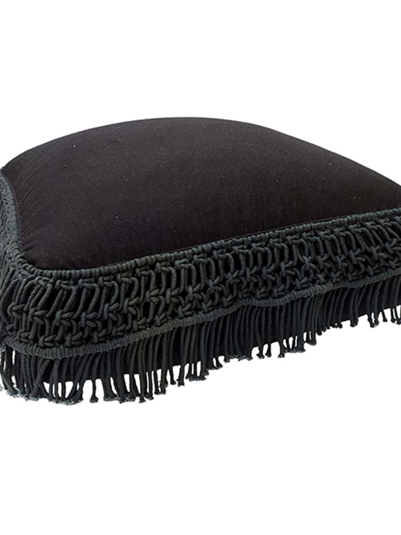 Black Cotton Pouf With Fringes PF-044