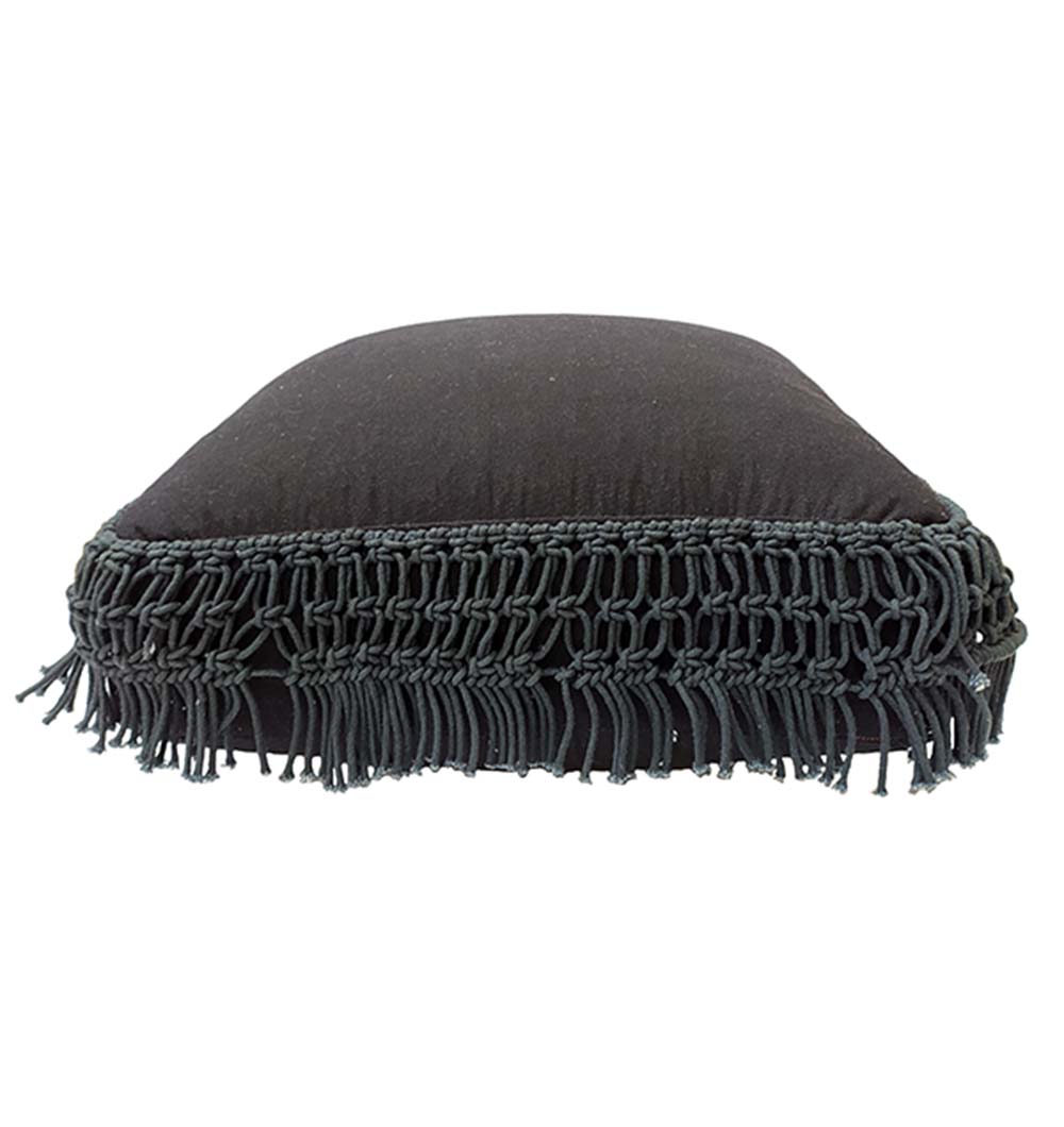 Black Cotton Pouf With Fringes PF-044