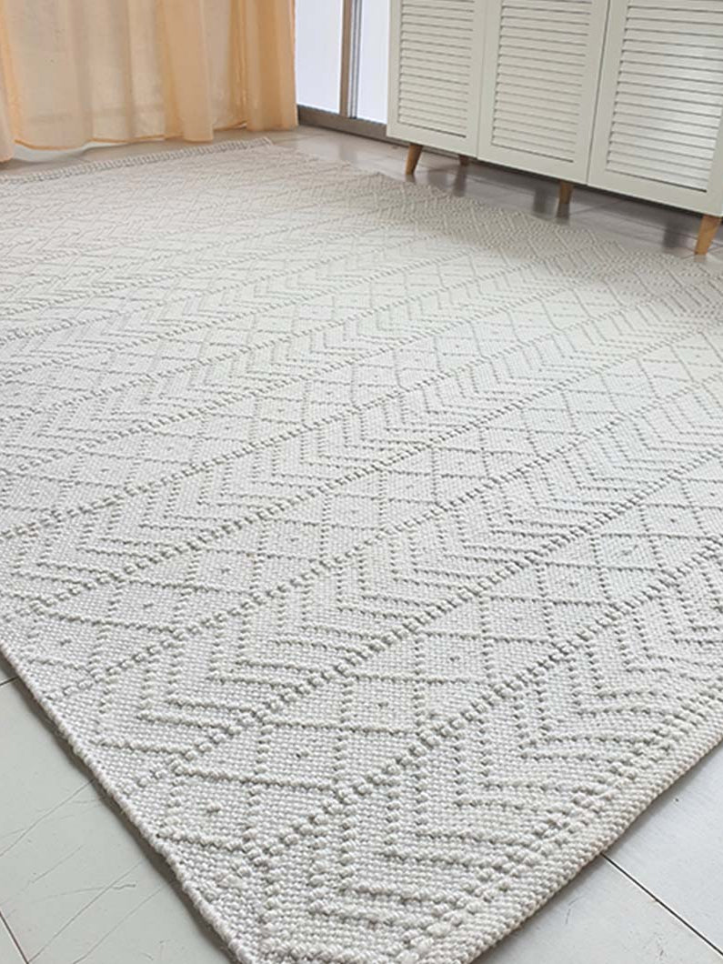 White Rectangle Woven Area Rug And Carpet For Living Room, Bedroom SR-022