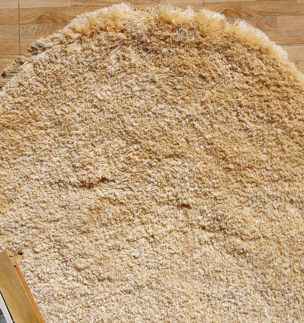 Irregular And Round Gold Color Plush Rug – Modern Shaggy Design SG-026