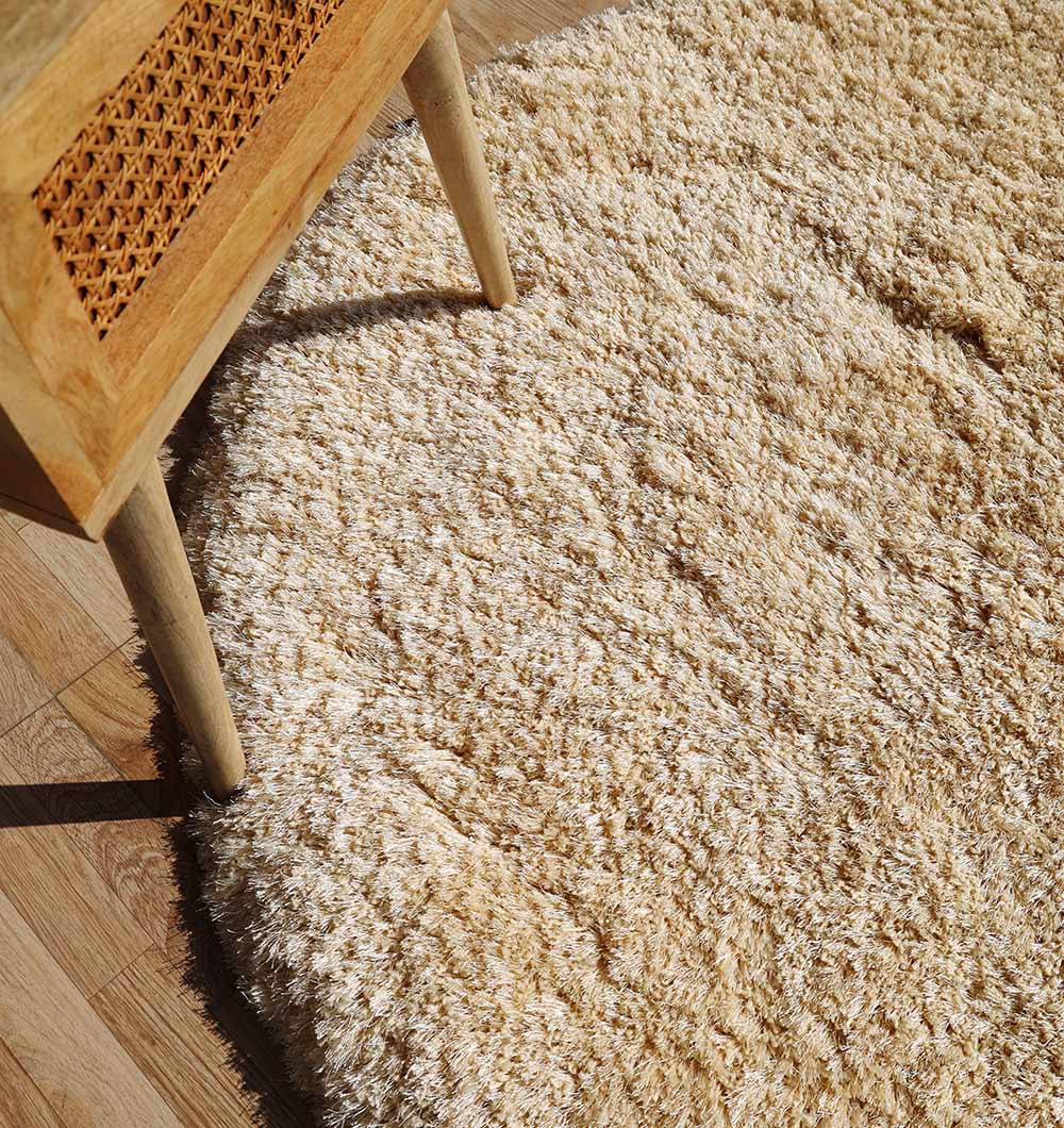 Irregular And Round Gold Color Plush Rug – Modern Shaggy Design SG-026