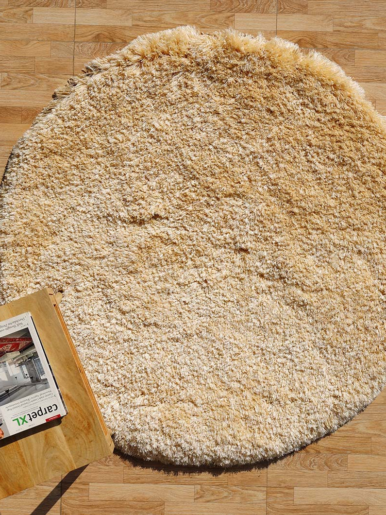 Irregular And Round Gold Color Plush Rug – Modern Shaggy Design SG-026