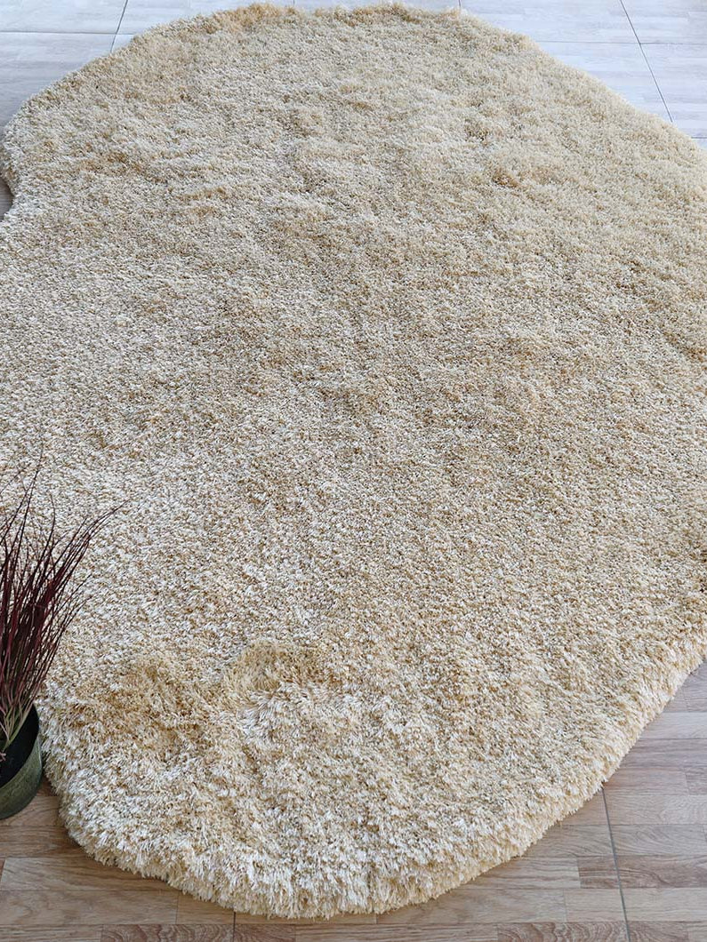 Golden Plush Round & Irregular Rug – Soft Modern Shag Carpet SG-026