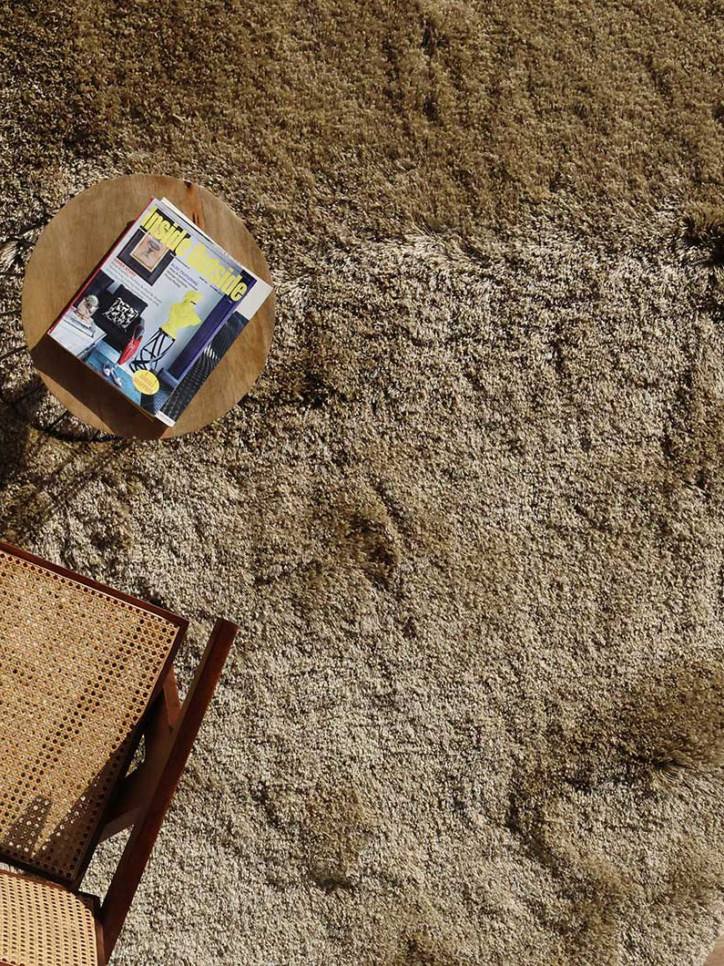 Top-down view showcasing the full irregular shape and modern shaggy design, perfect for the bedroom or living area.