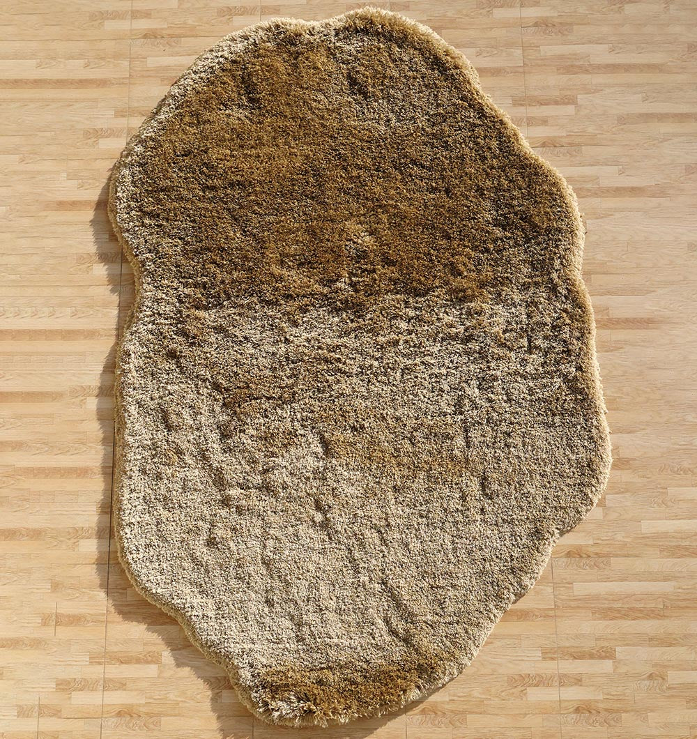 Main product image of the thick shaggy irregular shape rug in brown, adding a soft plush carpet touch to any room.