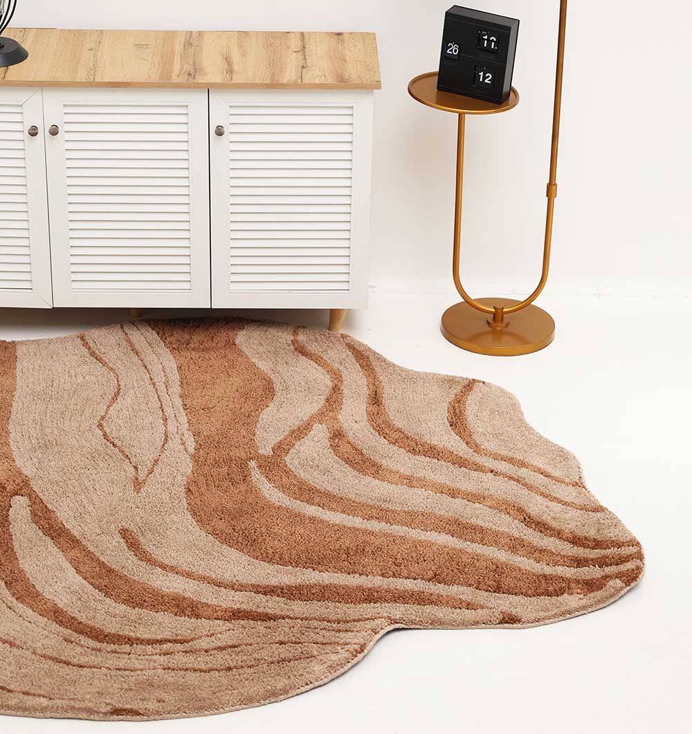 Shaped Rug Beige & Brown Color Shaggy Rug for Living Room - SG 033 (160x230 cm)