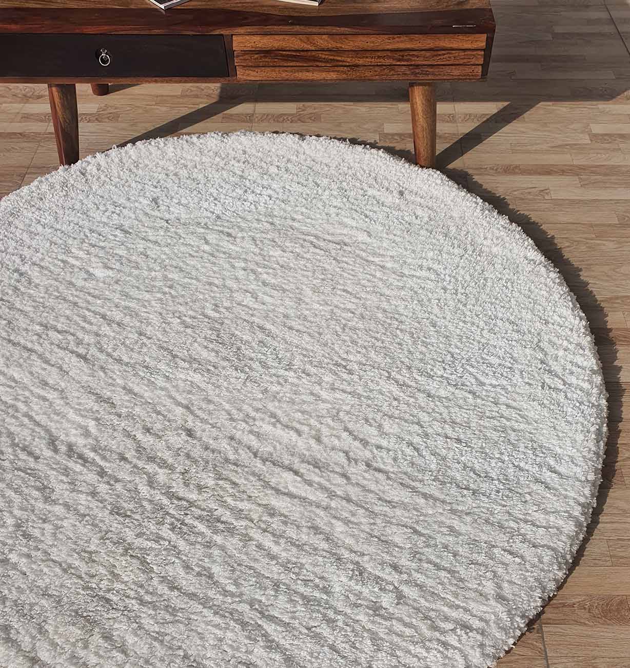 Round Soft White Round Shaped Shaggy Rug - SG 06