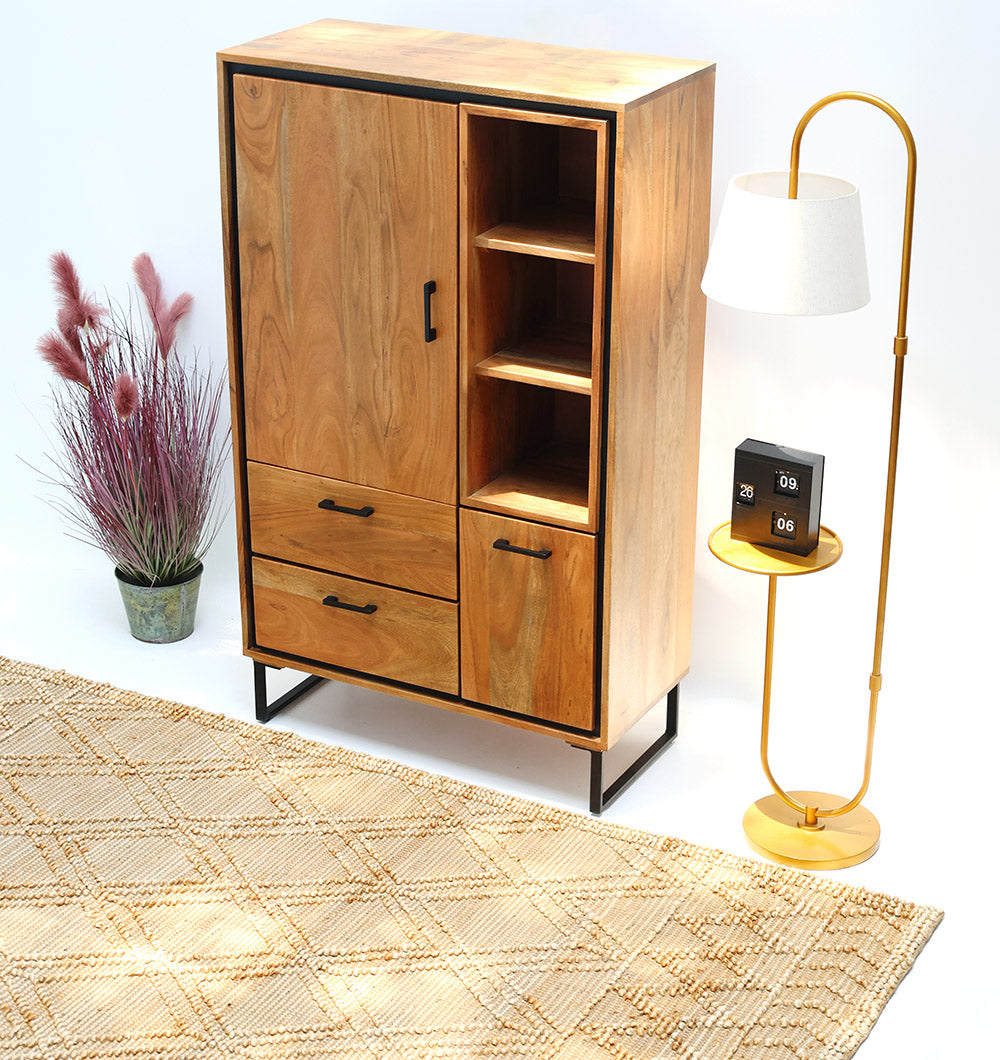 Acacia Wood Cabinet Almirah With Open Shelves SLI-1035