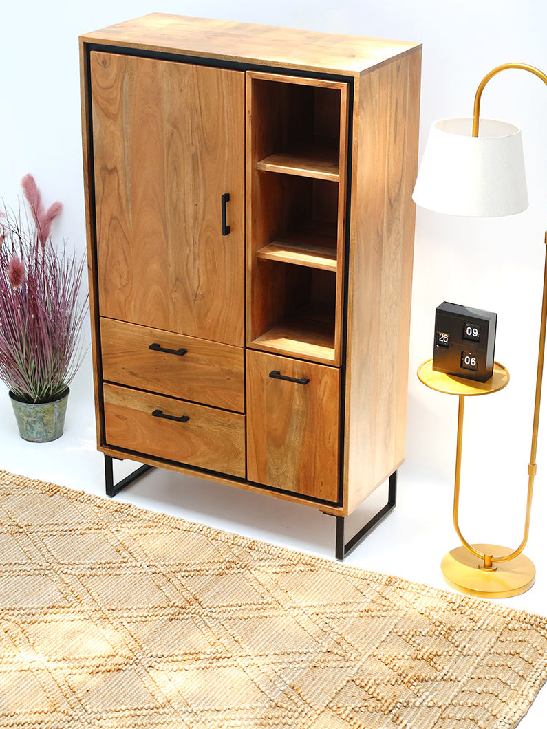 Acacia Wood Cabinet Almirah With Open Shelves SLI-1035