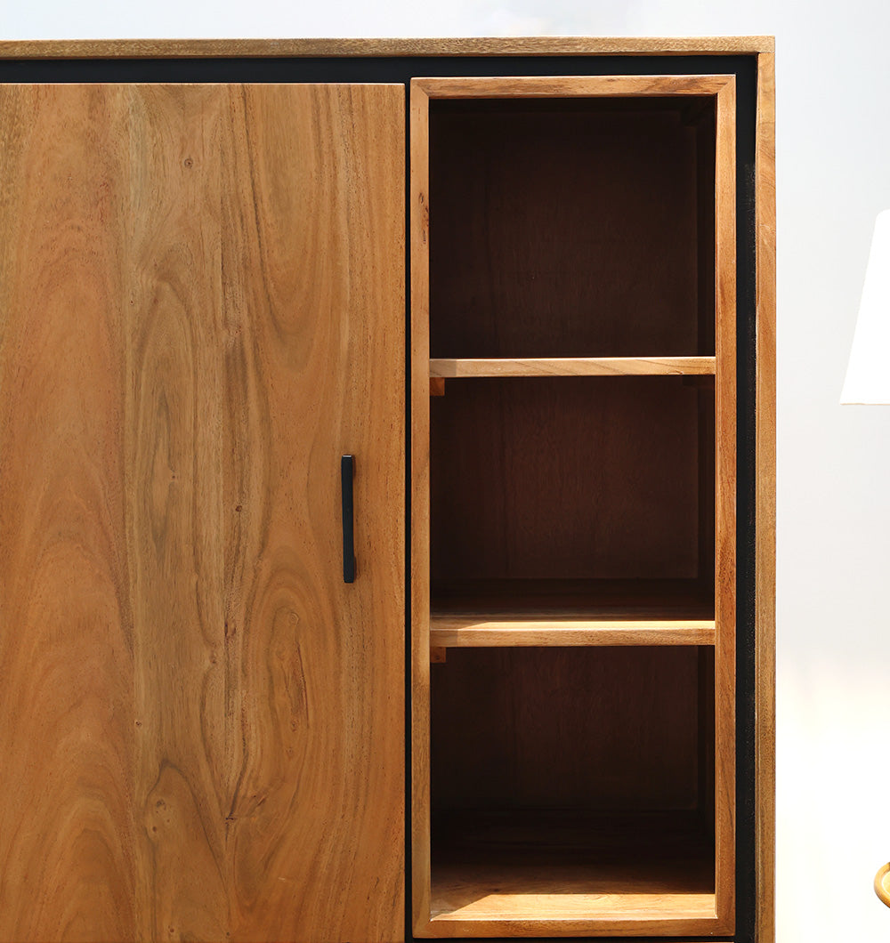 Acacia Wood Cabinet Almirah With Open Shelves SLI-1035